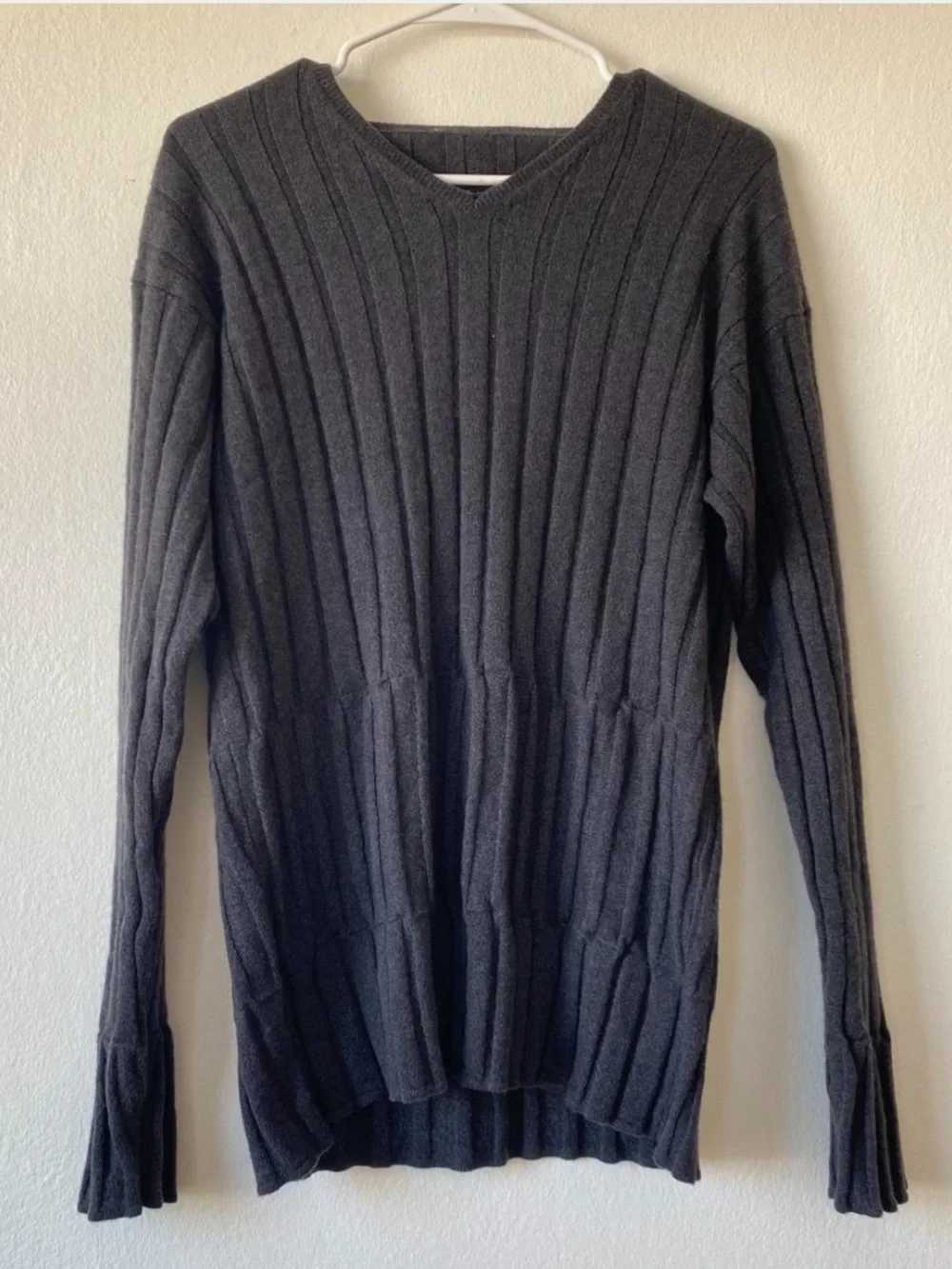 Jil Sander V Neck Cashmere Ribbed Grid Sweater